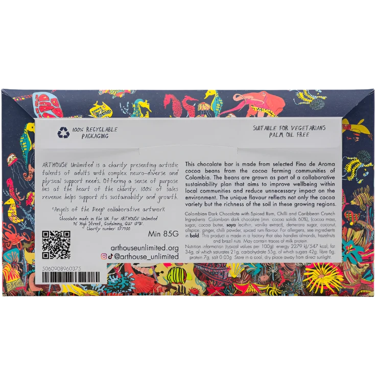 Dark Chocolate Bar with Spiced Rum, Chilli & Caribbean Crunch (BBE 12/25)