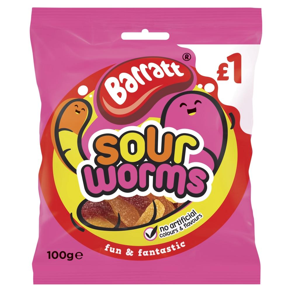BARRATT FUN & FANTASTIC SOUR WORMS 100G BAG
