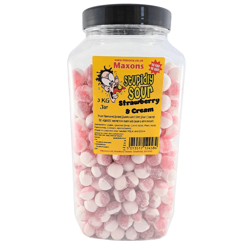 MAXON'S SOUR STRAWBERRY AND CREAM SWEETS 3KG JAR