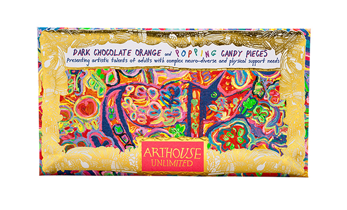 Arthouse Unlimited Chocolate - Rhino in Bloom - Dark Chocolate Orange & Popping Candy Pieces