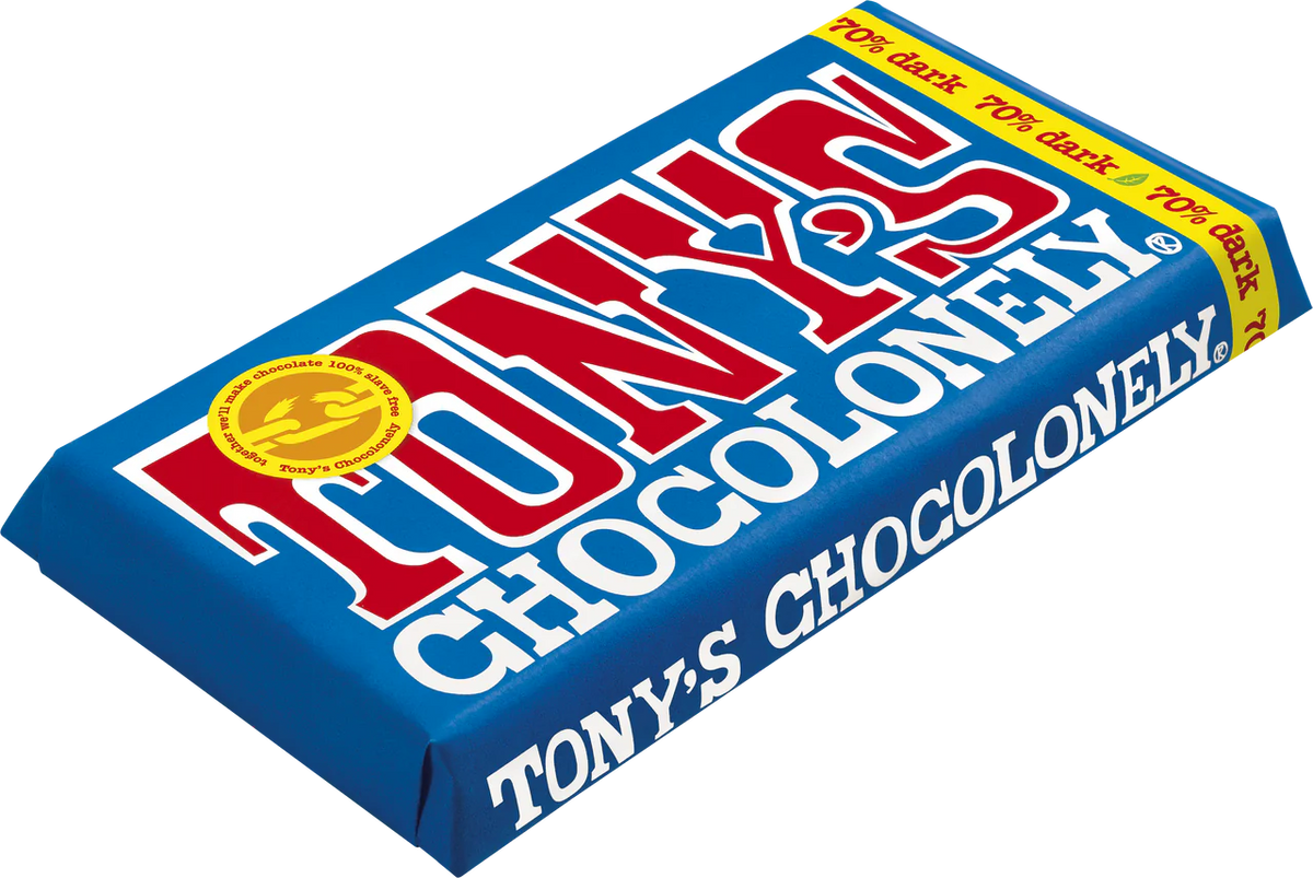 TONY’S CHOCOLONELY 70% DARK CHOCOLATE BAR