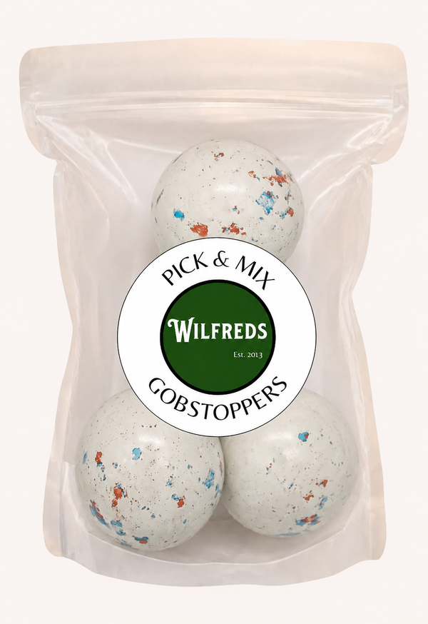 Pack of Wilfreds Pick & Mix Gobstoppers with a clear bag on a white background