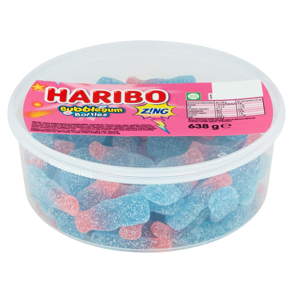 HARIBO BUBBLEGUM BOTTLES ZING   638G TUB