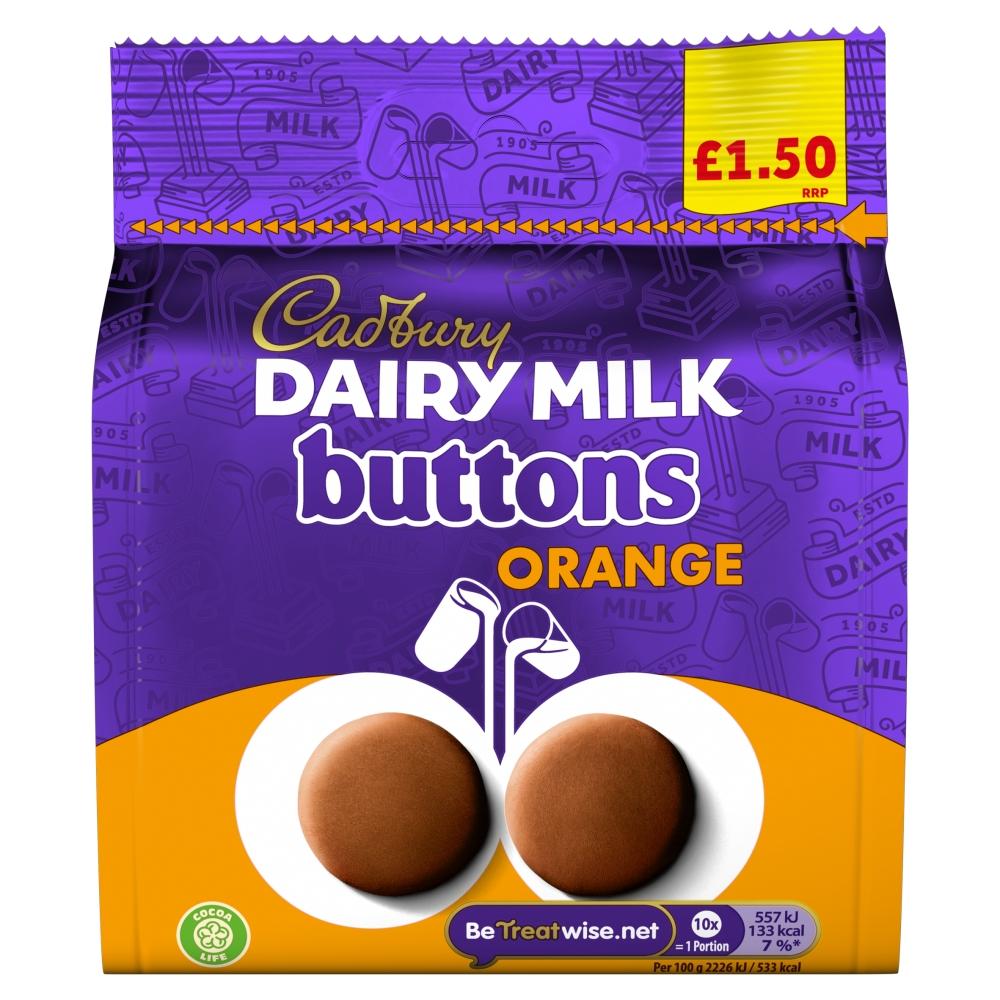 CADBURY DAIRY MILK ORANGE BUTTONS CHOCOLATE 85G BAG – 10 X 85G BAGS - 0