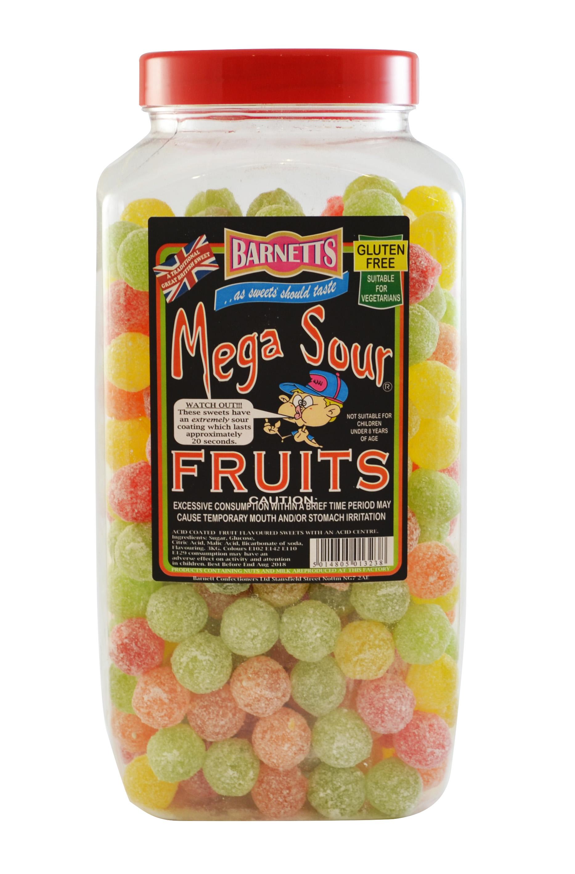 BARNETTS MEGA SOUR FRUITS 3KG JAR