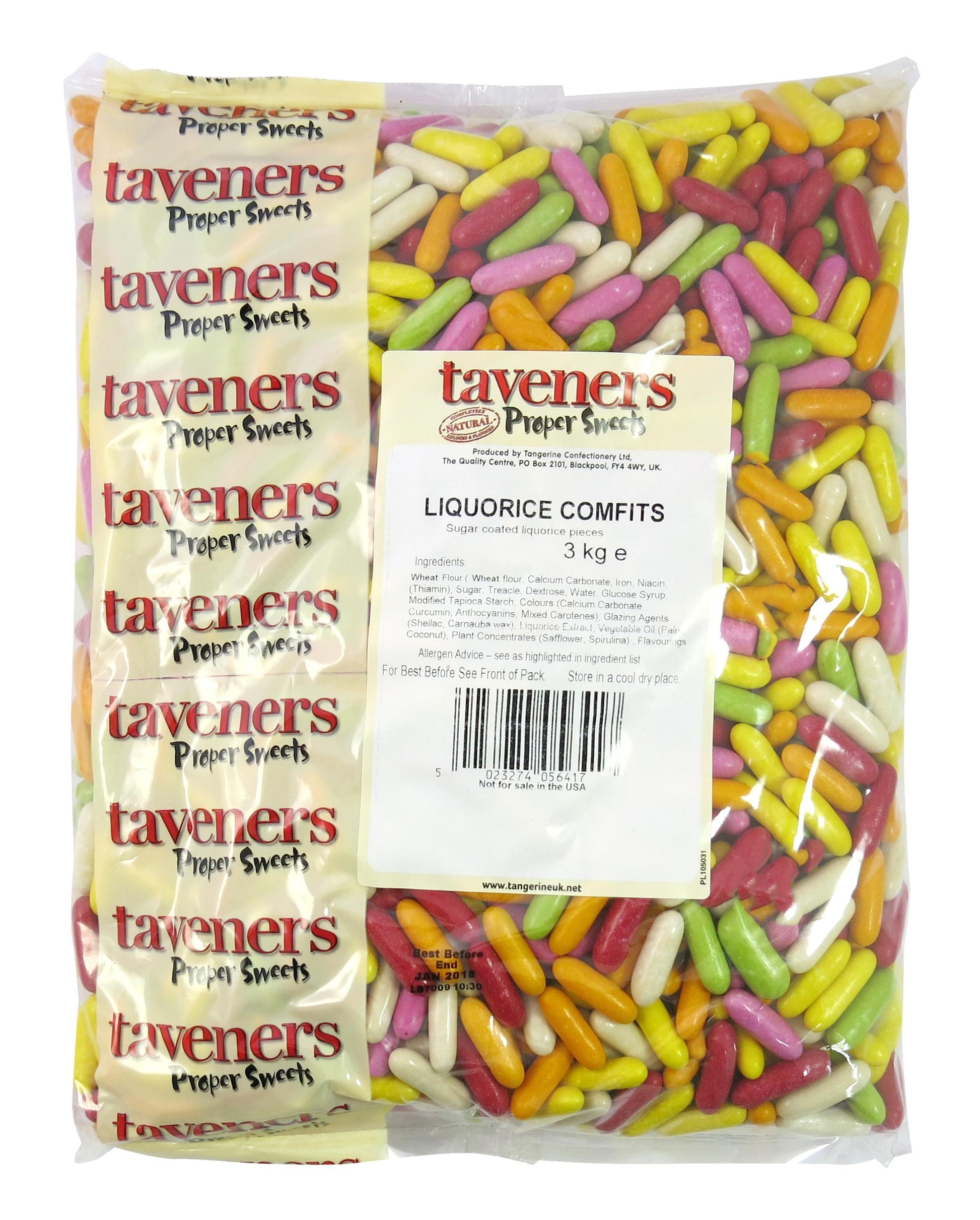 TAVENERS LIQUORICE COMFITS 3KG (VEGAN)