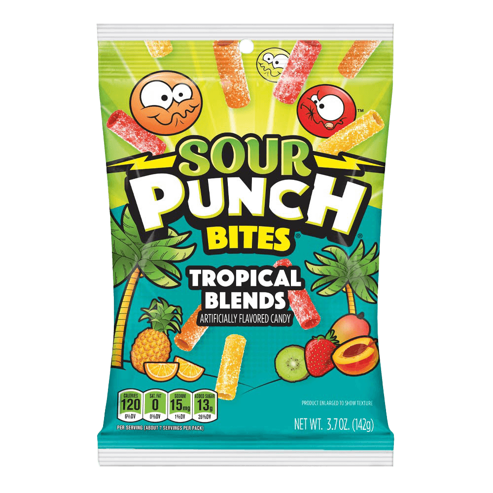 SOUR PUNCH BITES TROPICAL BLENDS 142G BAG – 12 X 142G BAGS