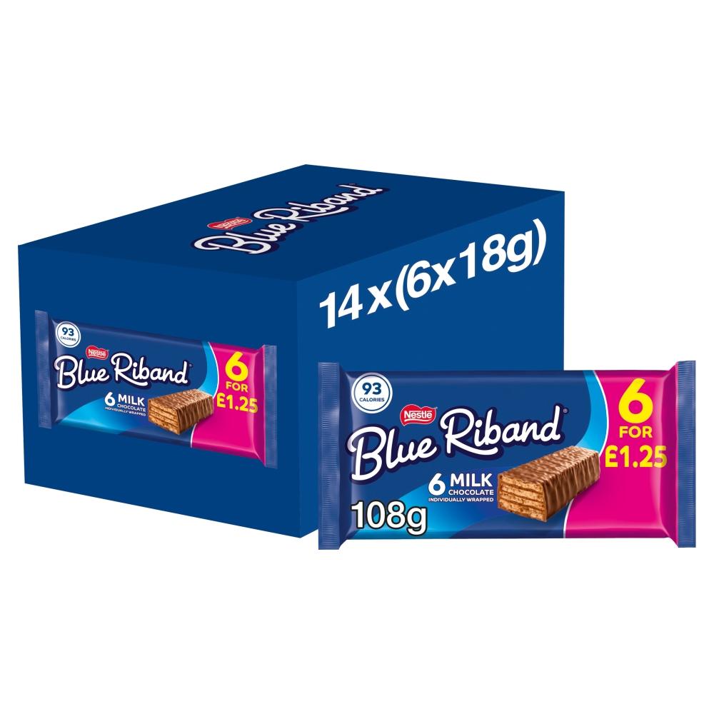 BLUE RIBAND MILK CHOCOLATE WAFER BISCUIT BARS 6 PACK (£1.25)