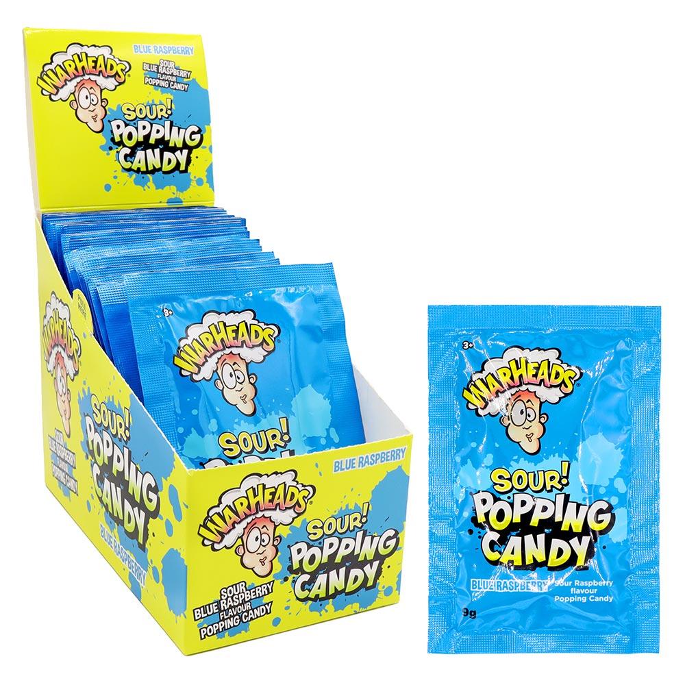 WARHEADS SOUR POPPING CANDY BLUE RASPBERRY 9G POUCH – 20 X 9G POUCHES