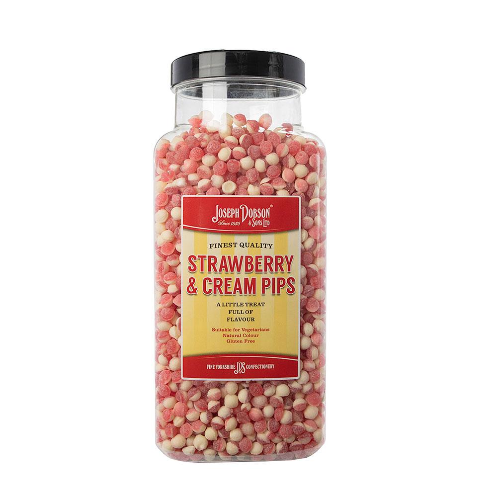 DOBSONS STRAWBERRY AND CREAM PIPS 2.72KG JAR – 1 X 2.72KG JAR