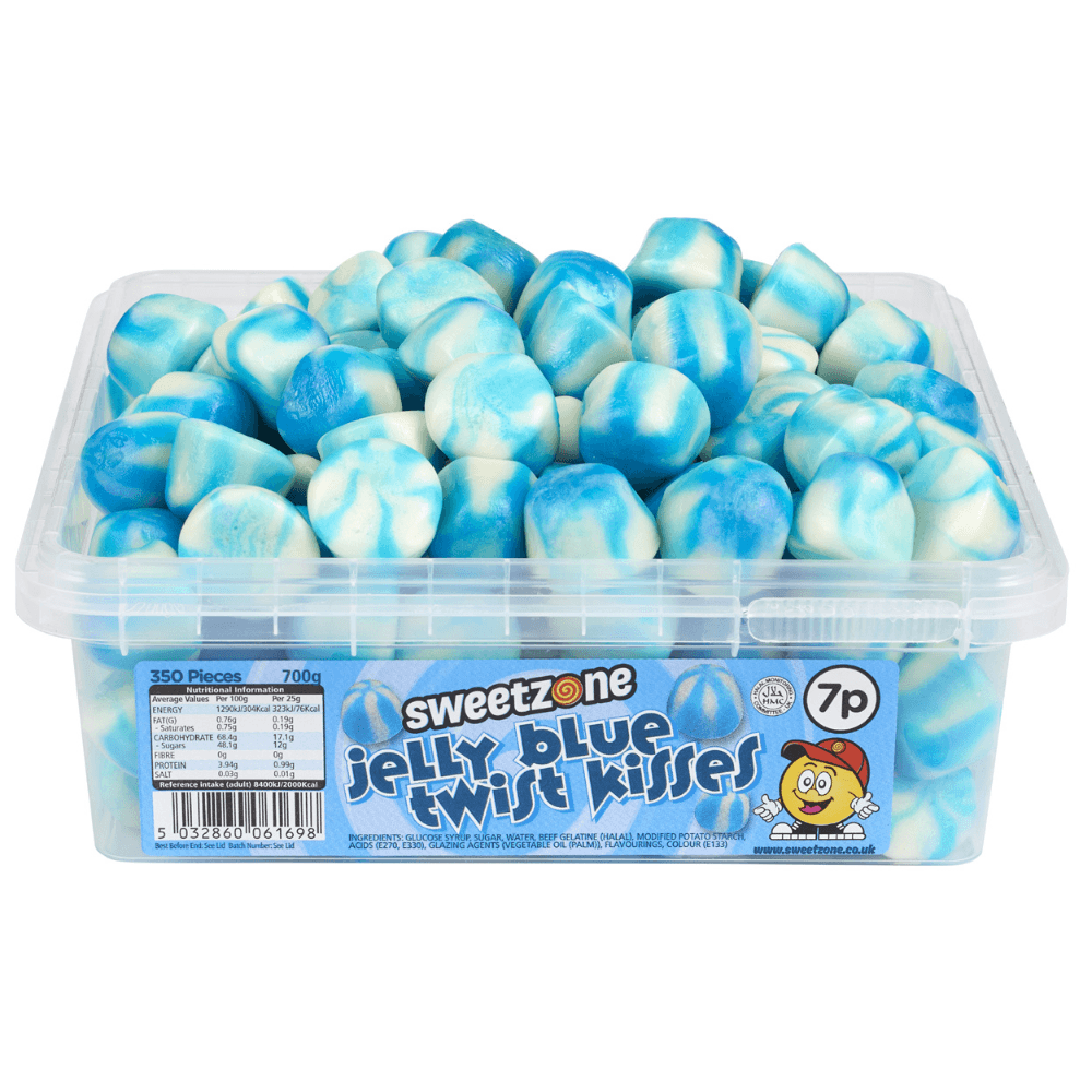 SWEETZONE JELLY BLUE TWIST KISSES 700G TUB – 1 X 700G TUB