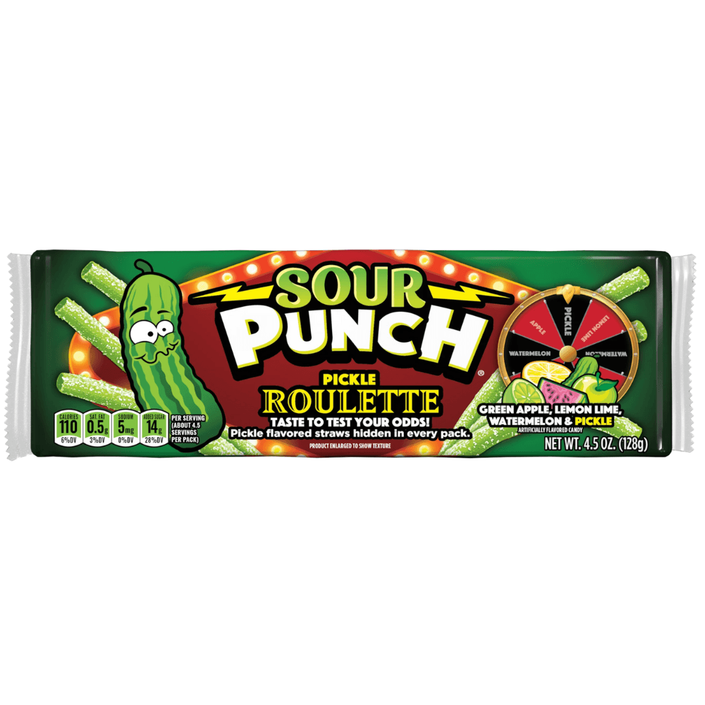 SOUR PUNCH PICKLE ROULETTE STRAWS 128G – 24 X 128G PACKS