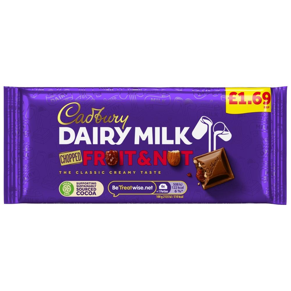 CADBURY DAIRY MILK FRUIT AND NUT CHOCOLATE BAR 95G – 22 X 95G BARS