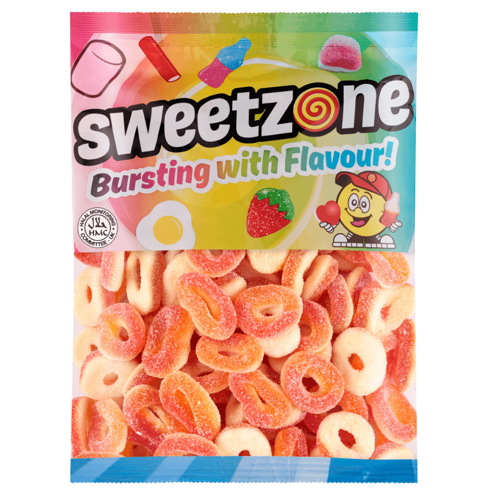SWEETZONE PEACH RINGS 1KG BAG – 1 X 1KG BAG