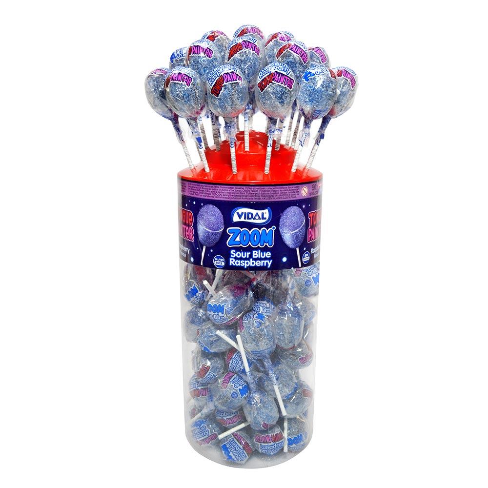 VIDAL ZOOM SOUR RASPBERRY TONGUE PAINTER LOLLIES 1.62KG TUB – 1 X 1.62KG TUB