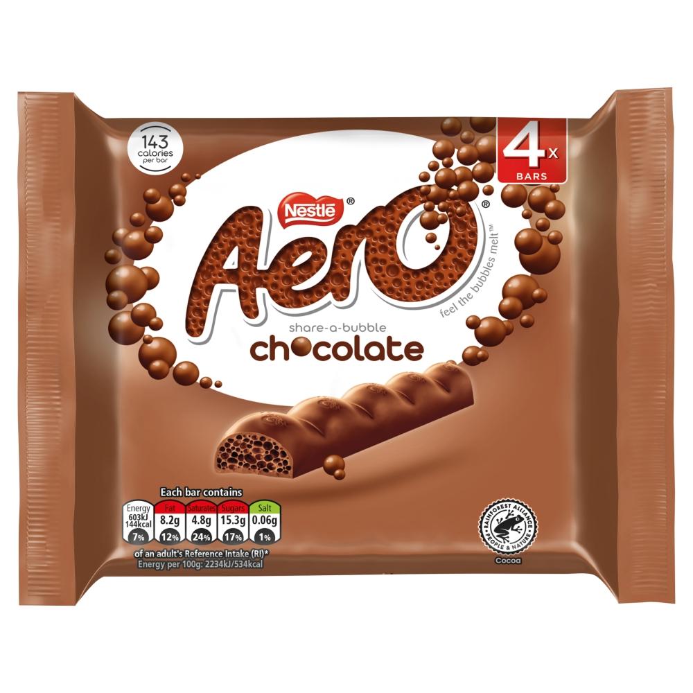 AERO BUBBLY MILK CHOCOLATE BAR 4 PACK (27G EACH) – 14 X 108G MULTIPACK