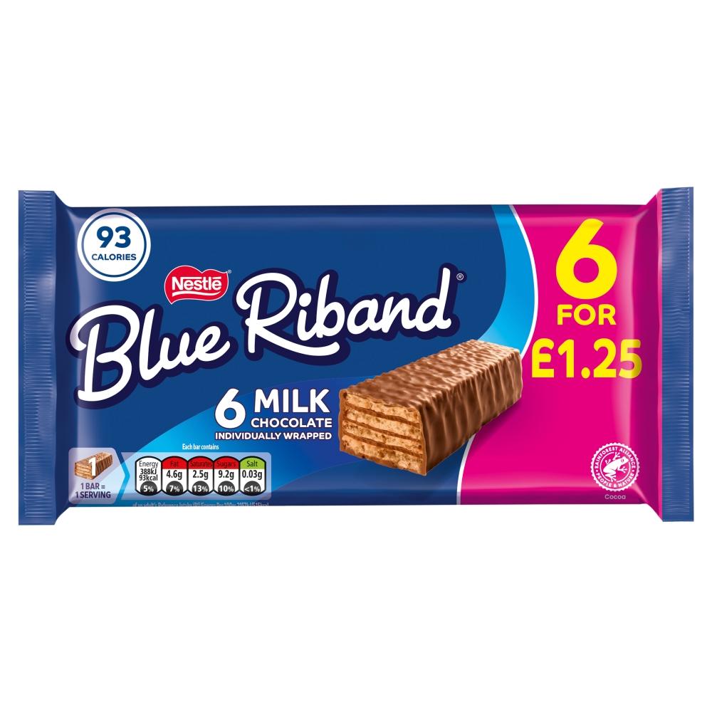 BLUE RIBAND MILK CHOCOLATE WAFER BISCUIT BARS 6 PACK (£1.25) – 14 X 108G MULTIPACKS - 0