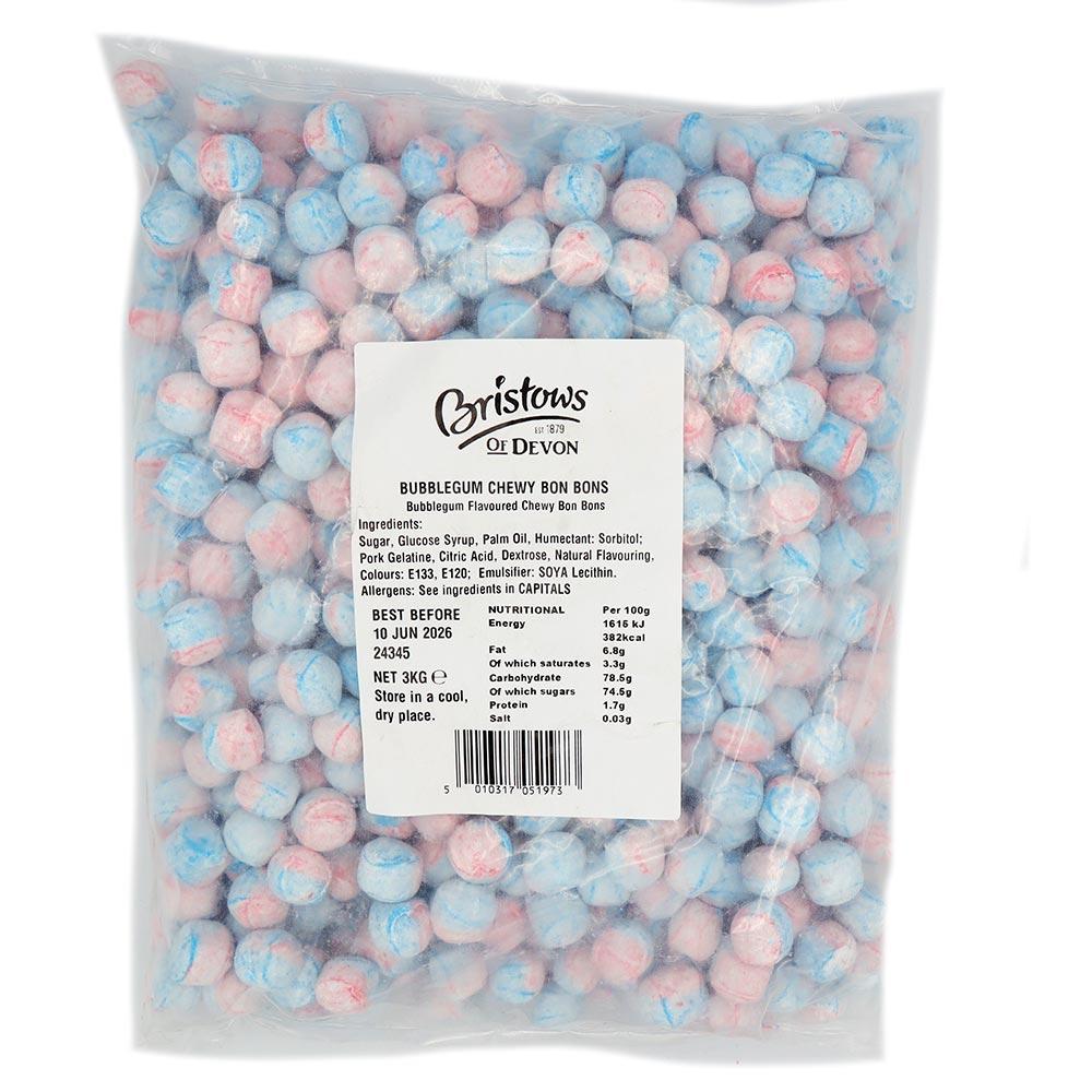 BRISTOW'S BUBBLEGUM CHEWY BON BONS 3KG BAG – 1 X 3KG BAG - 0