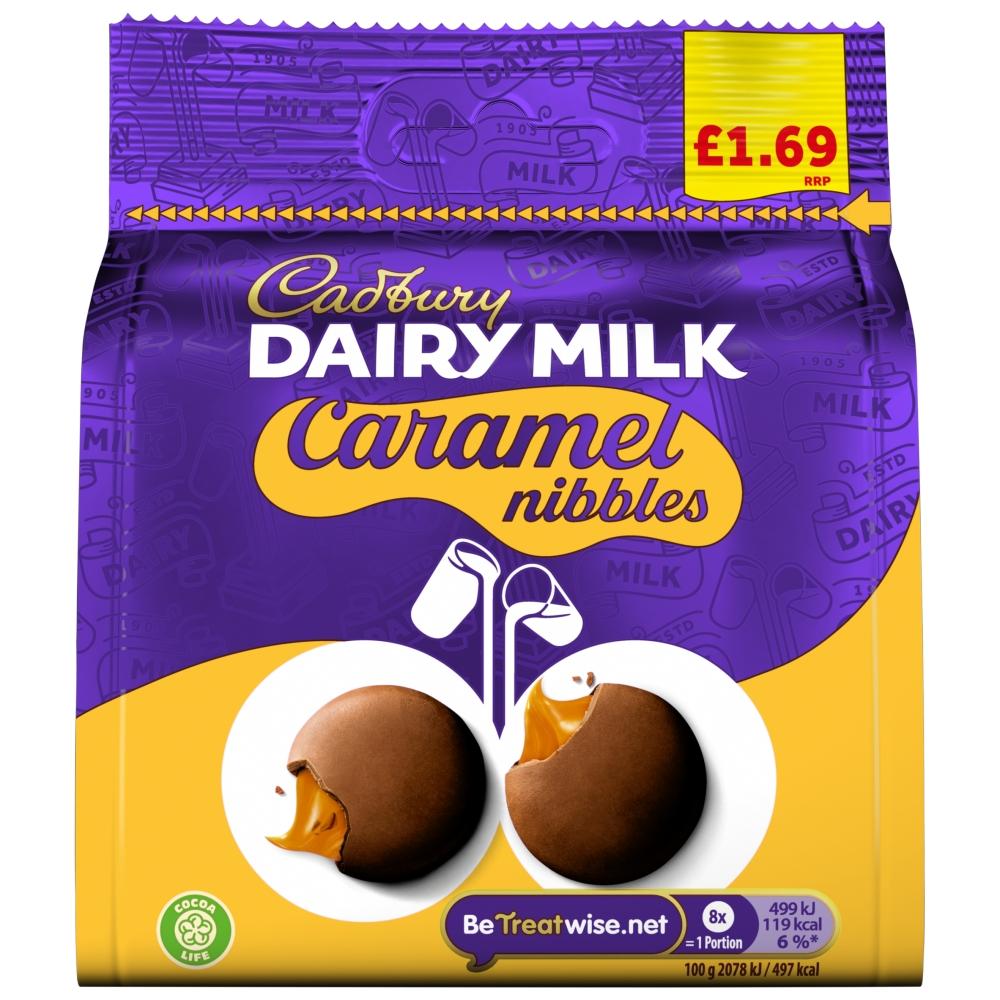 CADBURY DAIRY MILK CARAMEL NIBBLES CHOCOLATE 85G BAG – 10 X 85G BAGS