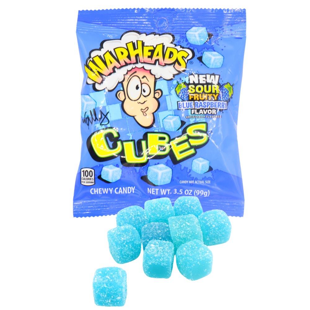 WARHEADS BLUE RASPBERRY CUBES 99G BAG – 12 X 99G BAGS