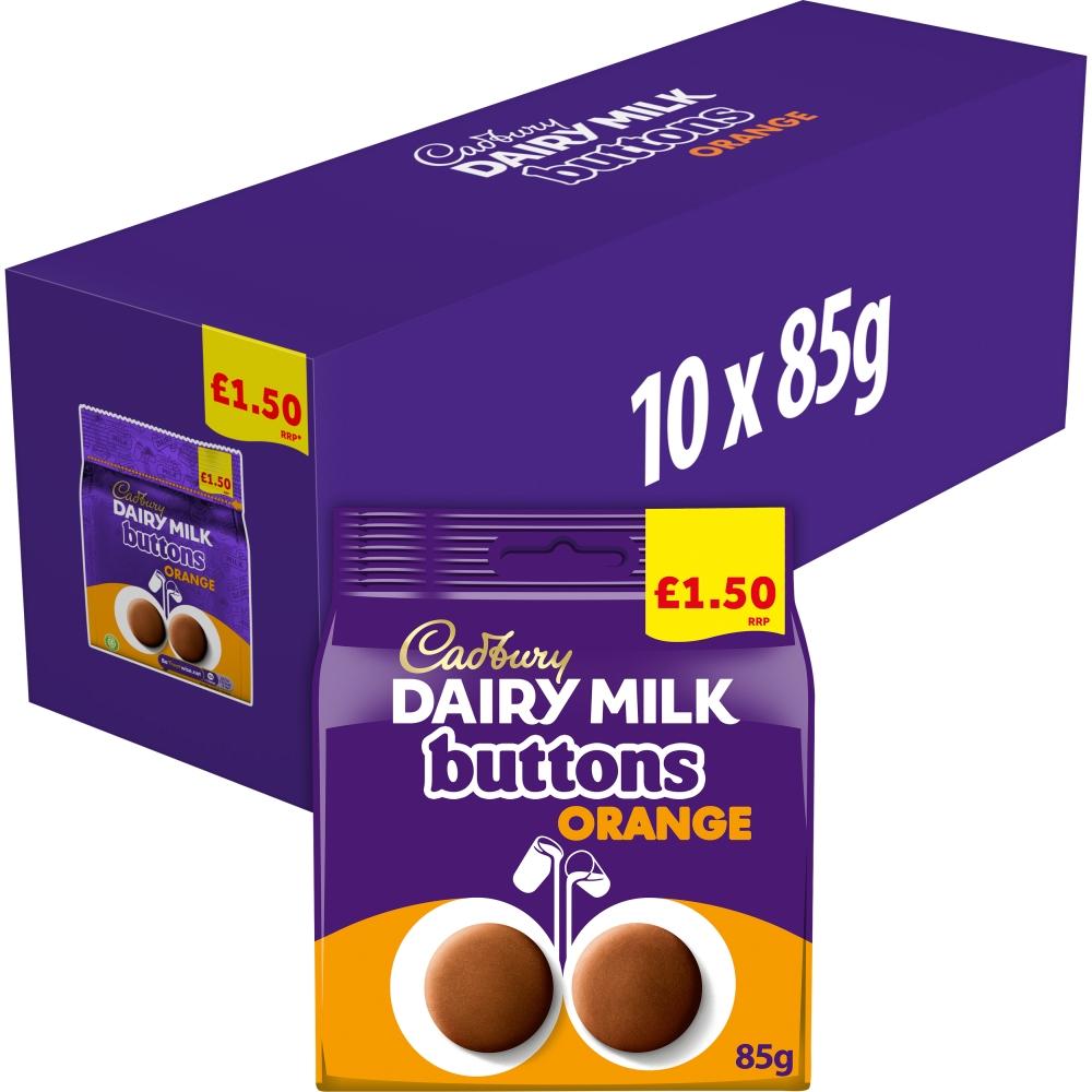 CADBURY DAIRY MILK ORANGE BUTTONS CHOCOLATE 85G BAG – 10 X 85G BAGS