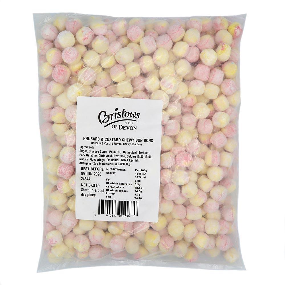 BRISTOW'S RHUBARB & CUSTARD CHEWY BON BONS 3KG BAG – 1 X 3KG BAG - 0