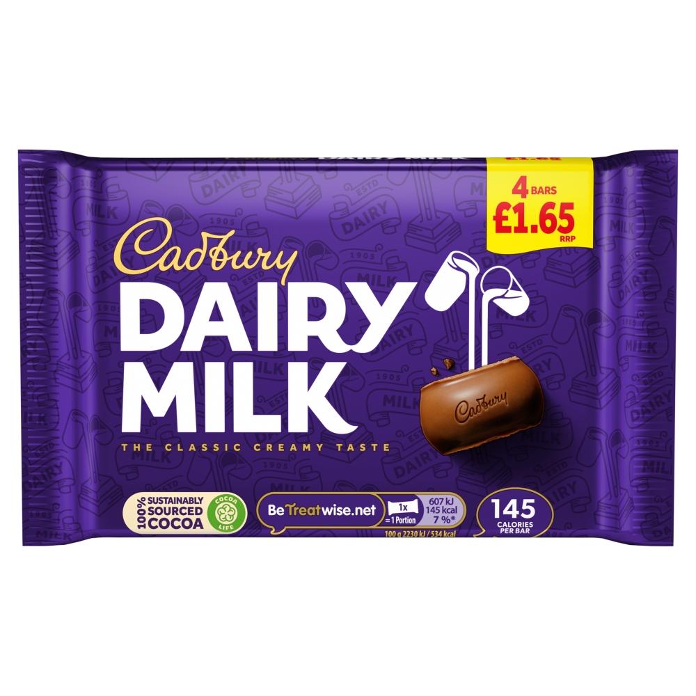 CADBURY DAIRY MILK CHOCOLATE BAR 4 PACK 108.8G – 14 X (4 X 27.2G) MULTIPACKS - 0