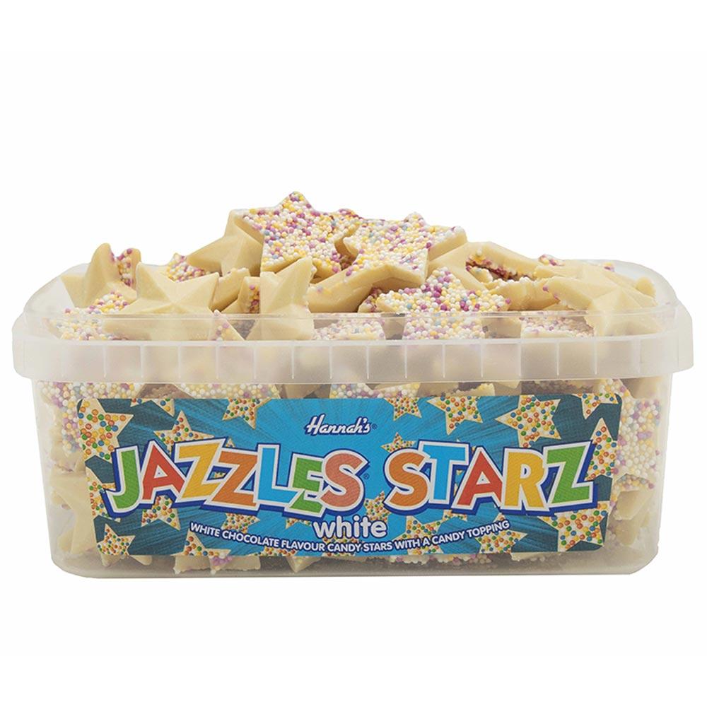 HANNAH'S WHITE CHOCOLATE JAZZLES STARS 600G TUB – 1 X 600G TUB