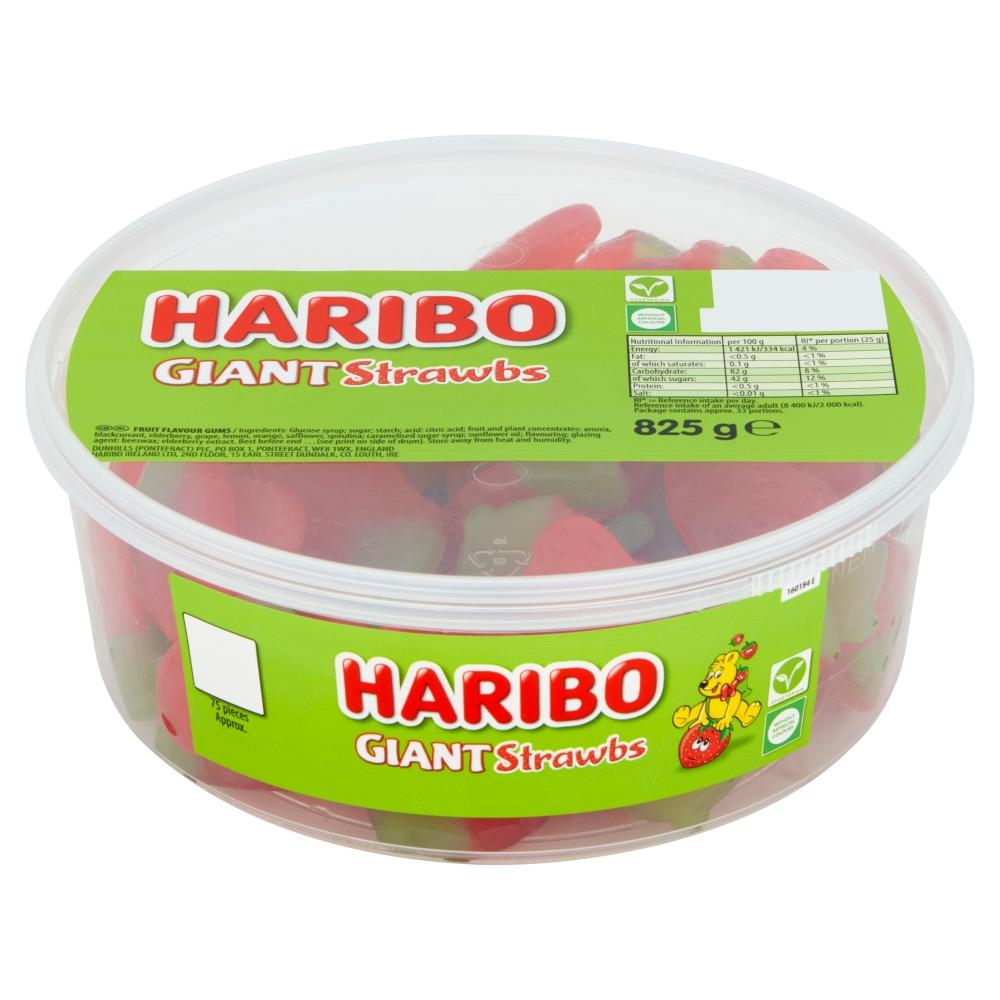 HARIBO GIANT STRAWBS 825G TUB – 1 X 825G TUB