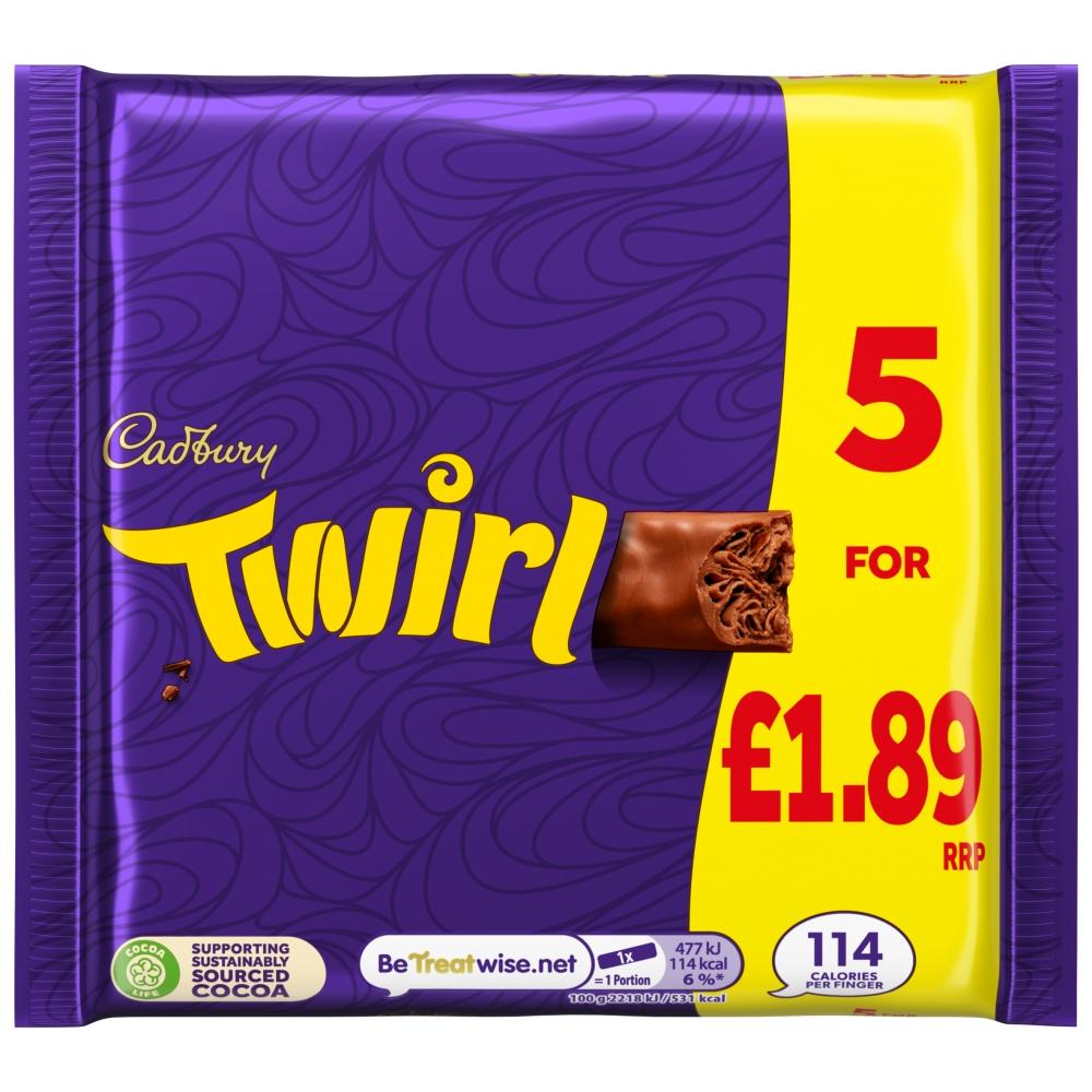 CADBURY TWIRL CHOCOLATE BAR 5 PACK 107.5G – 20 X (5 X 21.5G) MULTIPACKS
