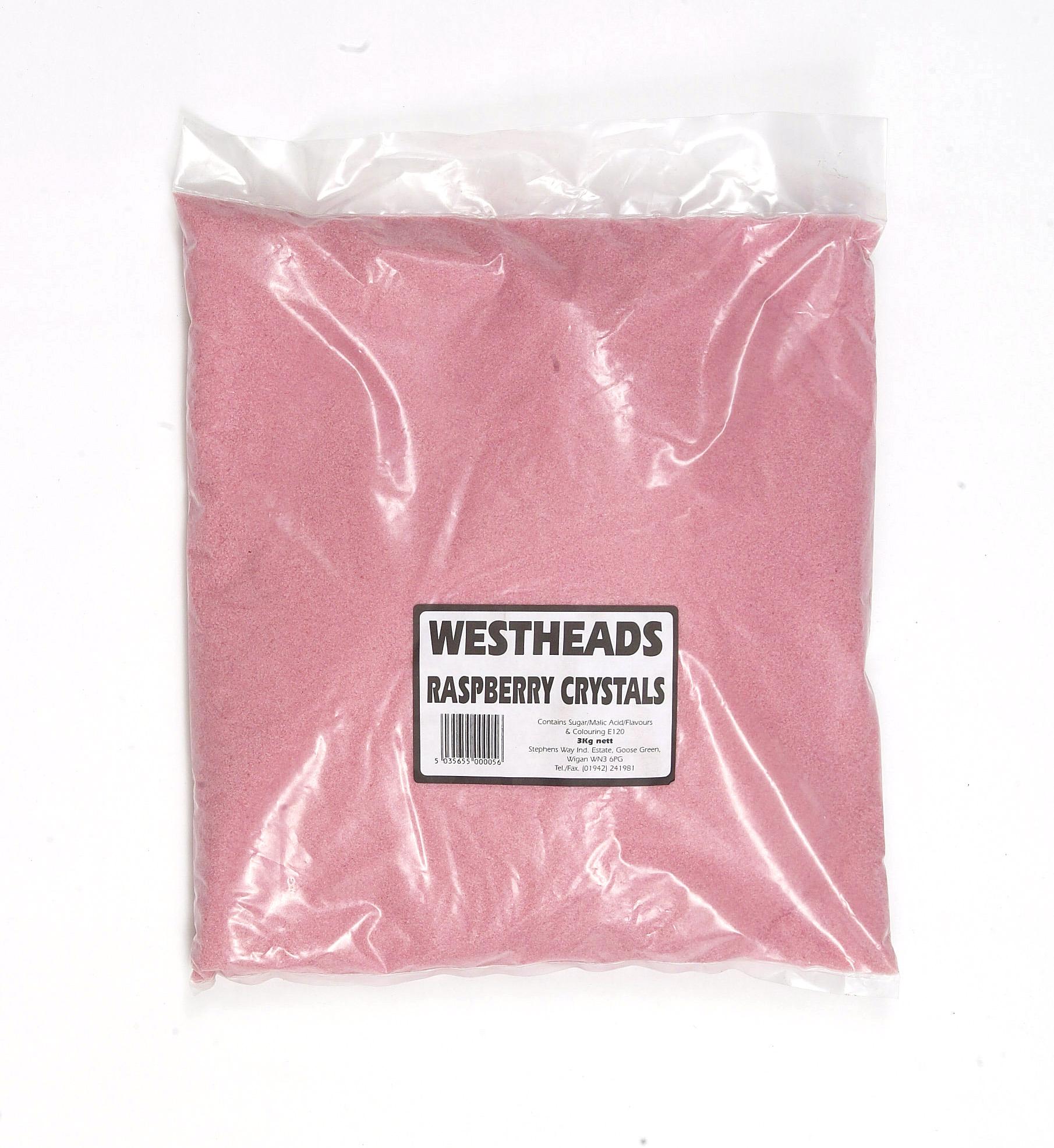 WESTHEADS RASPBERRY CRYSTALS 3KG (VEGAN) – 1 X 3KG BAG - 0