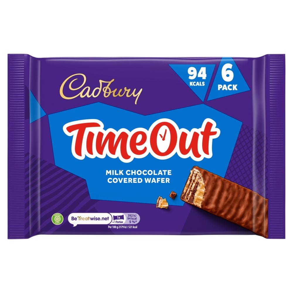 CADBURY TIMEOUT MILK CHOCOLATE COVERED WAFER 108G (6 PACK) – 13 X (6 X 18G) MULTIPACKS