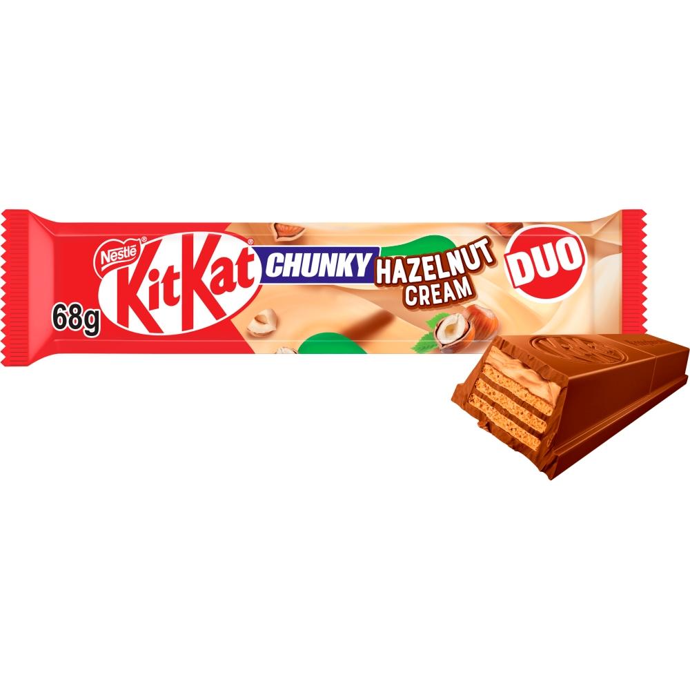 KITKAT CHUNKY DUO HAZELNUT CREAM CHOCOLATE BAR 68G – 24 X 68G BARS - 0