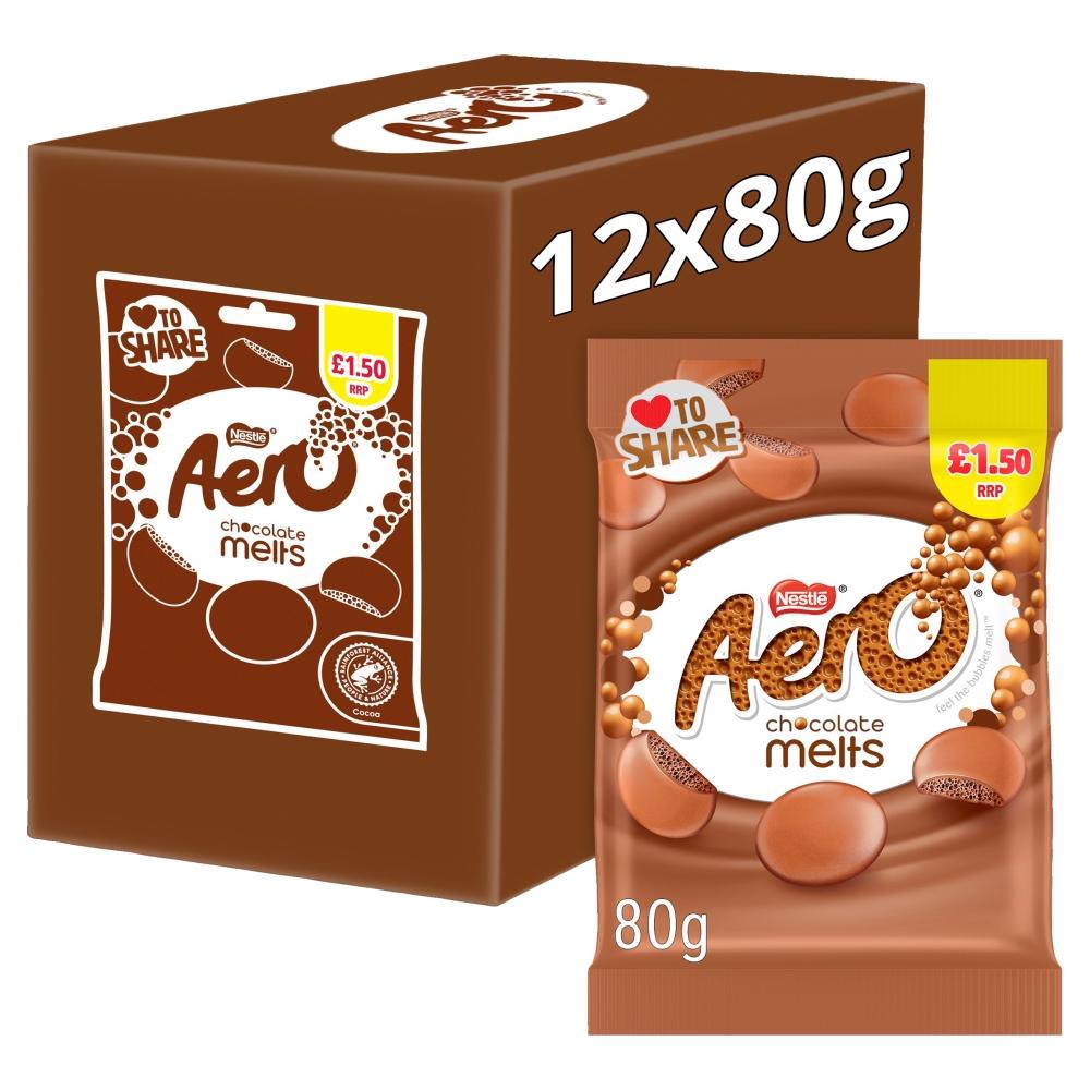 AERO MELTS MILK CHOCOLATE SHARING BAG 80G (£1.50) – 12 X 80G BAGS