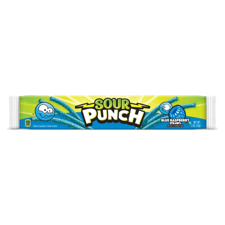 SOUR PUNCH BLUE RASPBERRY STRAWS 57G – 12 X 57G BARS