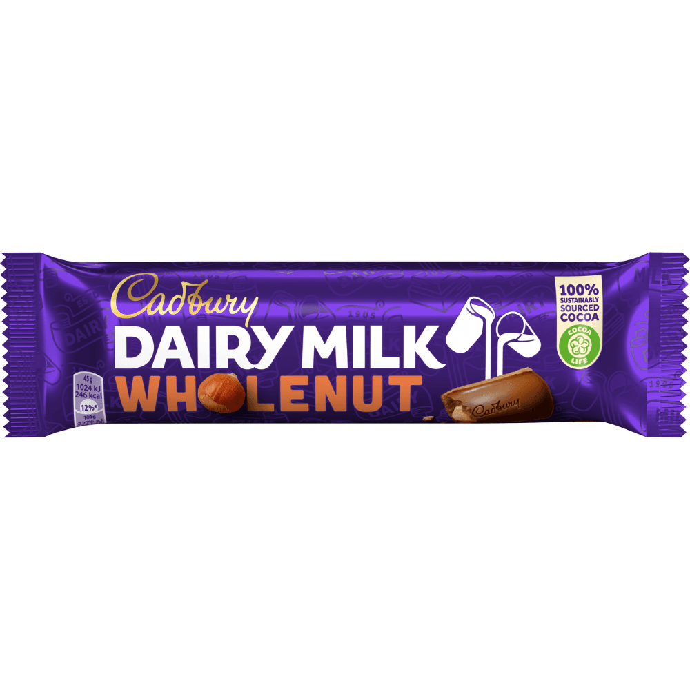 CADBURY DAIRY MILK WHOLENUT CHOCOLATE BAR 45G – 48 X 45G BARS