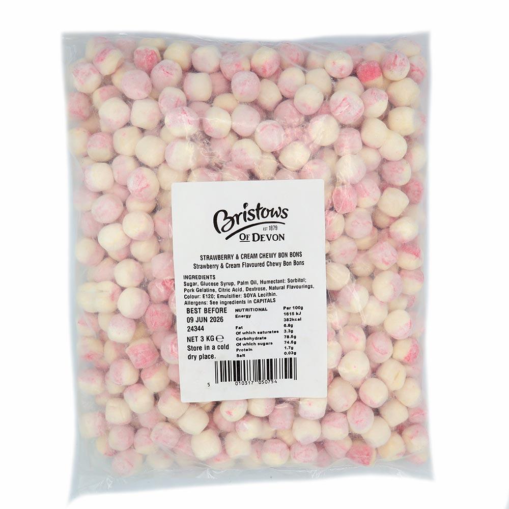 BRISTOW'S STRAWBERRY & CREAM CHEWY BON BONS 3KG BAG – 1 X 3KG BAG - 0