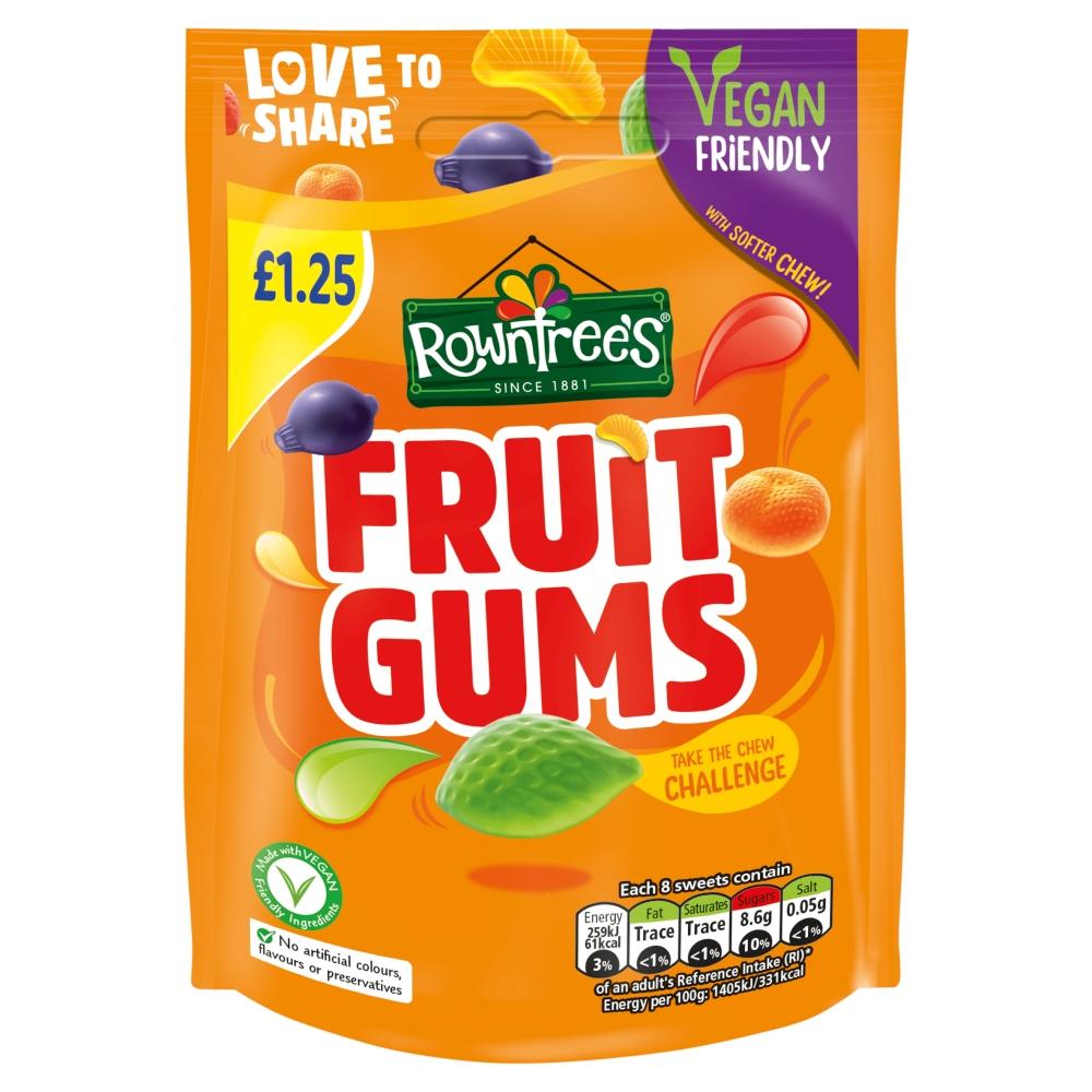 ROWNTREE'S FRUIT GUMS SHARING BAG 120G (£1.25) (VEGAN FRIENDLY) – 10 X 120G BAGS