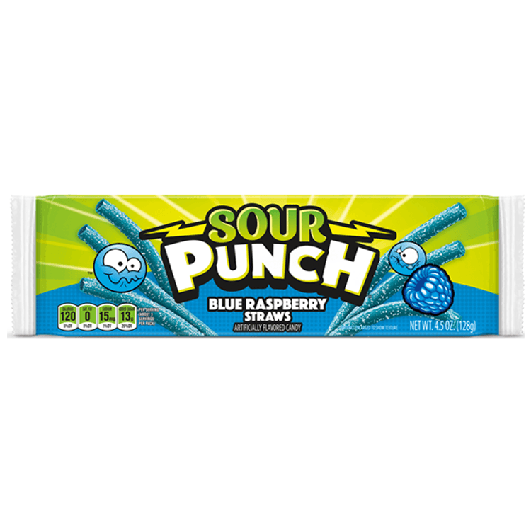 SOUR PUNCH BLUE RASPBERRY STRAWS 128G – 24 X 128G BARS