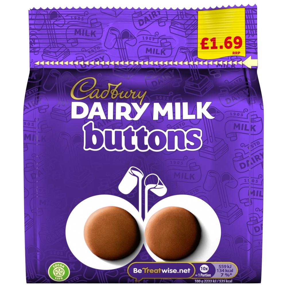 CADBURY DAIRY MILK BUTTONS CHOCOLATE 85G BAG – 10 X 85G BAGS