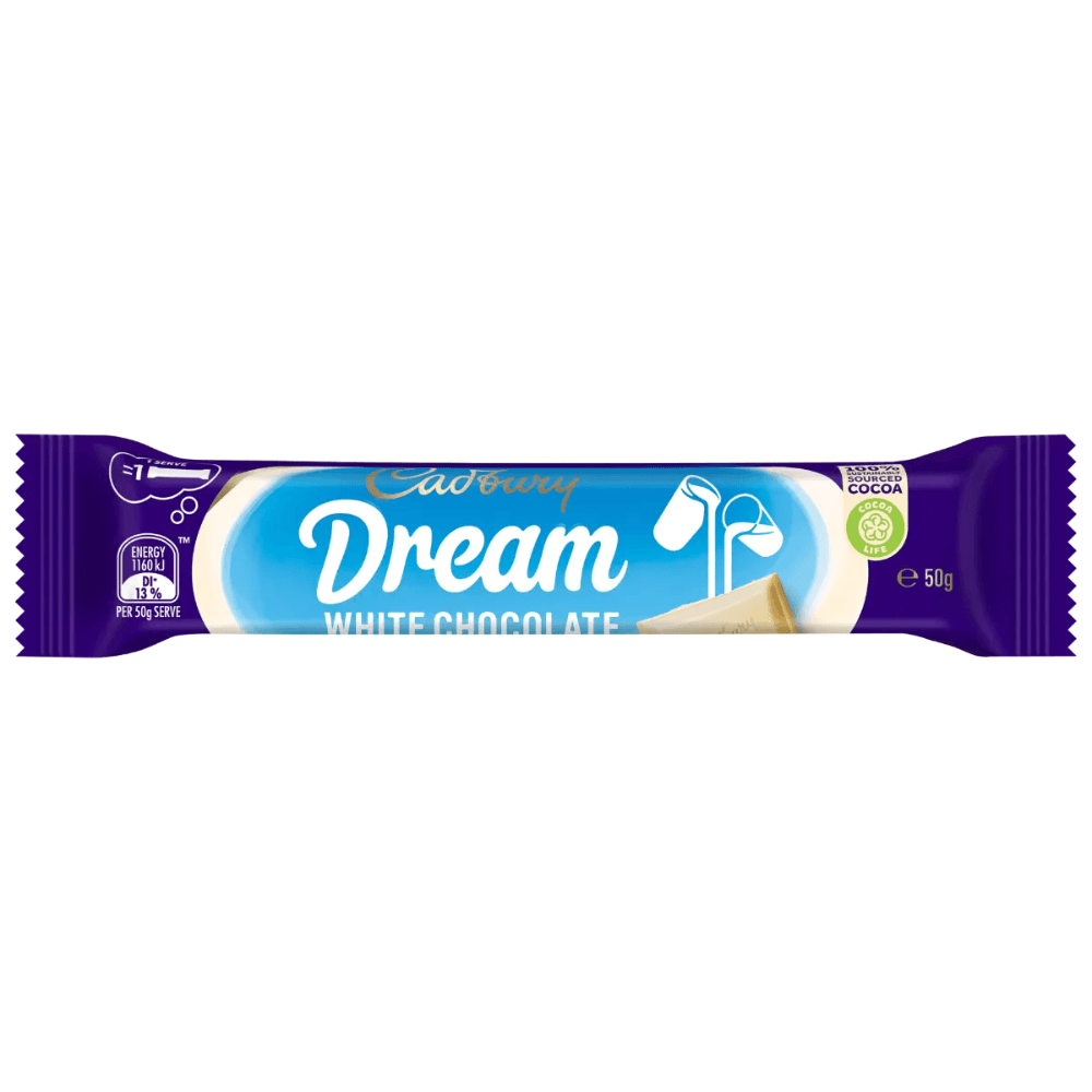 CADBURY DREAM WHITE CHOCOLATE BAR 50G (AUSTRALIAN) – 42 X 50G BARS