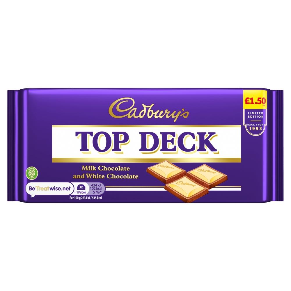CADBURY'S TOP DECK MILK AND WHITE CHOCOLATE 95G (VEGETARIAN)
