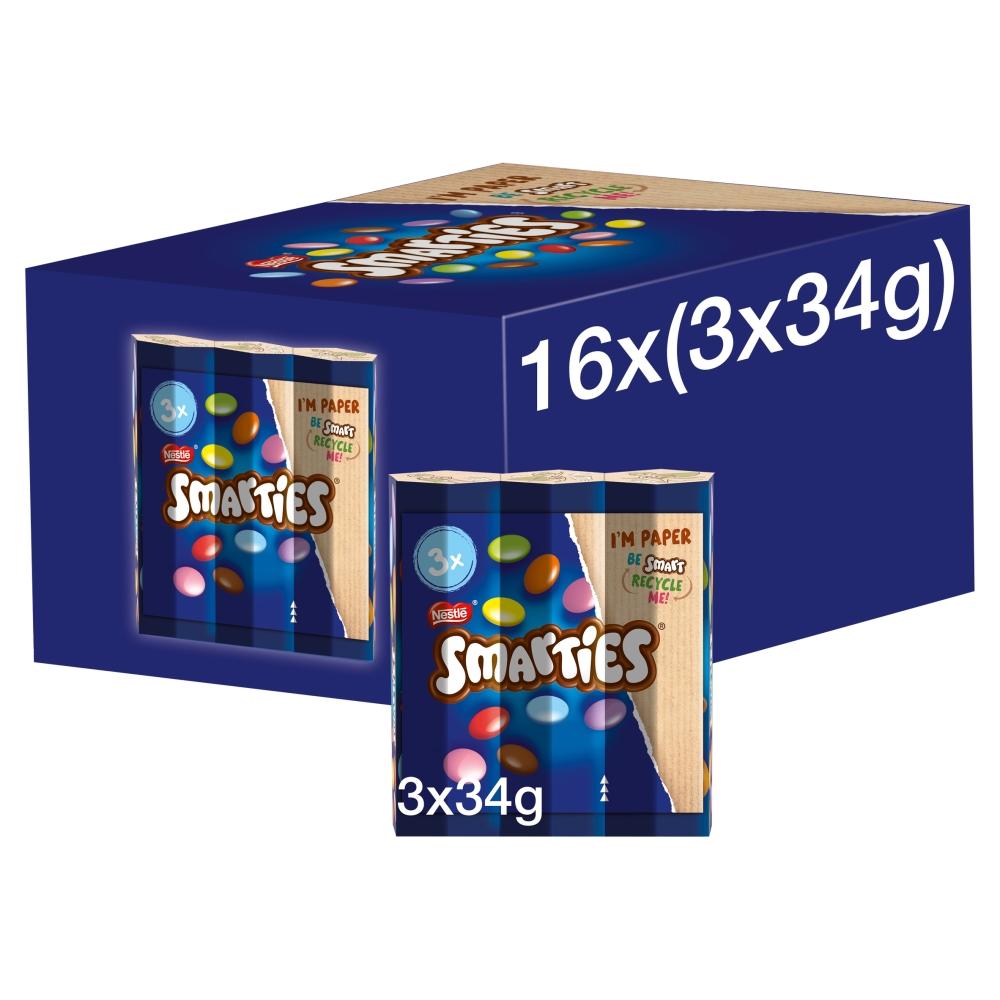 SMARTIES MILK CHOCOLATE TUBE MULTIPACK 34G 3 PACK – 16 X (3 X 34G)