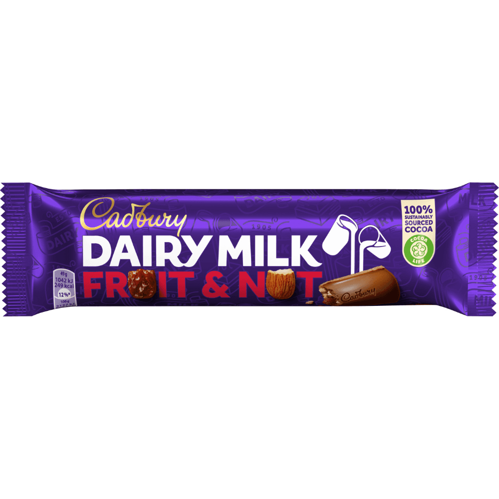 CADBURY DAIRY MILK FRUIT & NUT CHOCOLATE BAR 49G – 48 X 49G BARS