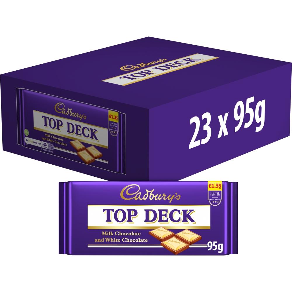 CADBURY TOP DECK MILK AND WHITE CHOCOLATE BAR 95G – 23 X 95G BARS