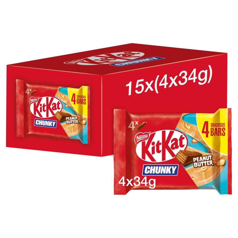 KITKAT CHUNKY PEANUT BUTTER CHOCOLATE BARS 4 PACK (34G EACH) – 15 X (4 X 34G BARS)