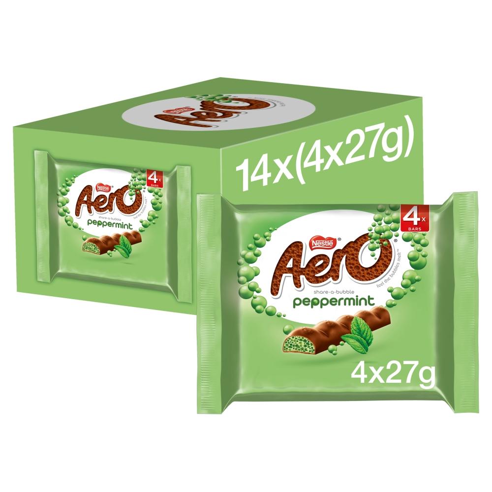 AERO BUBBLY PEPPERMINT CHOCOLATE BAR 4 PACK (27G EACH) – 14 X 108G MULTIPACK