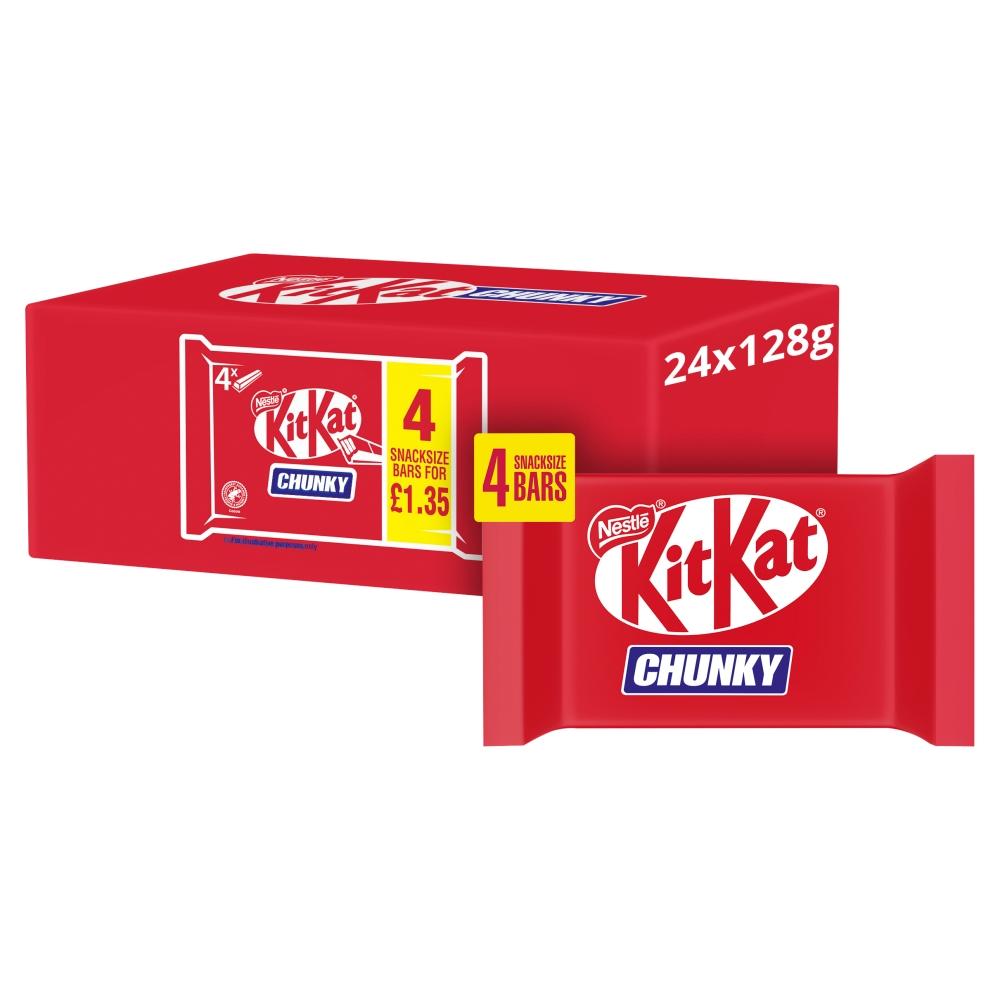 KITKAT CHUNKY MILK CHOCOLATE SNACKSIZE BARS 128G (4 PACK) – 24 X (4 X 32G) MULTIPACKS