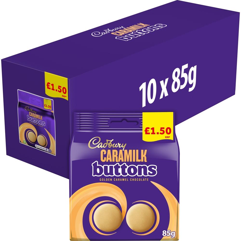 CADBURY CARAMILK GOLDEN CARAMEL BUTTONS CHOCOLATE 85G BAG – 10 X 85G BAGS