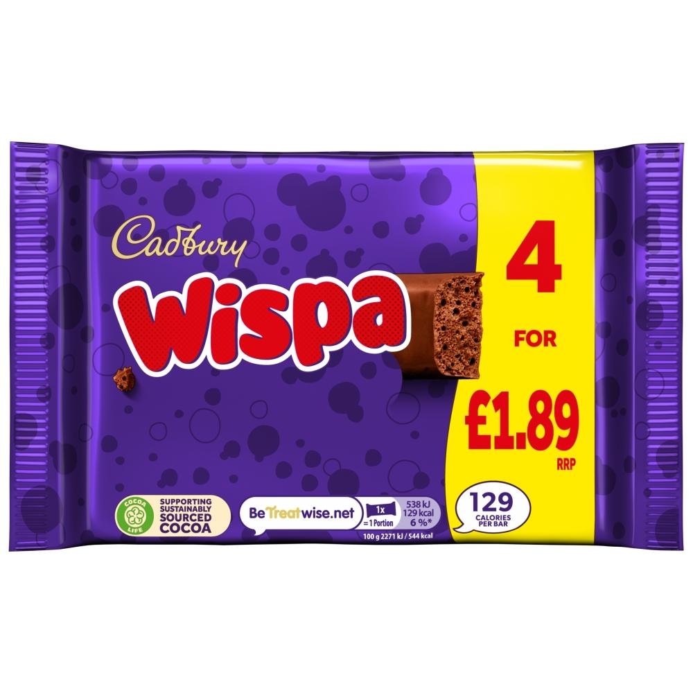 CADBURY WISPA CHOCOLATE BAR 4 PACK 94.8G – 11 X (4 X 23.7G) MULTIPACKS